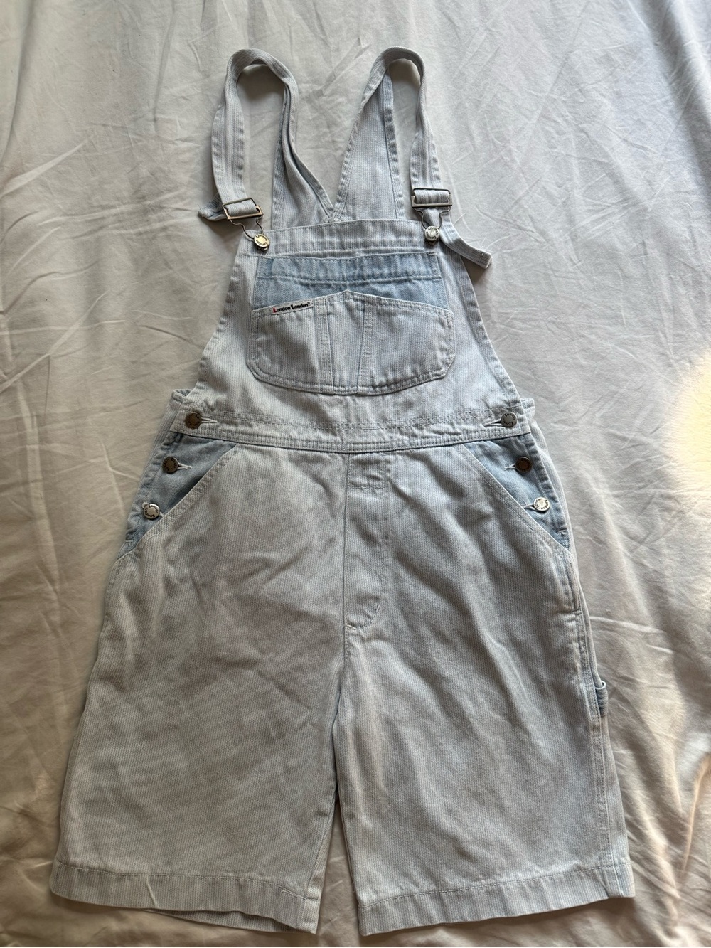 Vintage 90s London London Denim Shortalls Overalls Shorts Striped 100% Cotton